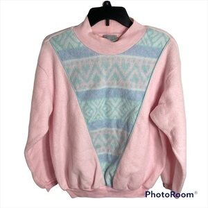 Vintage Pastel Sweater Sweatshirt Large Pink Blue 80s Women’s